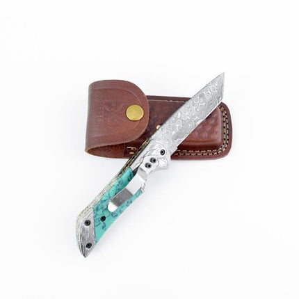 AzureGlide Tanto Series Damascus Steel Turquoise (Resin) TF-039