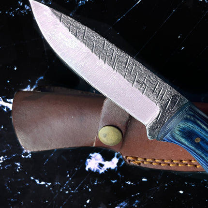 Azura Custom knife/ hunting knife/ Carbon steel skinning knife/ camping/ utility knife with Blue Diamond Wood handle TC-012