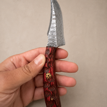 Handmade Damascus Hunting Knife with Leather Sheath – 6” Fixed Blade Skinning Knife