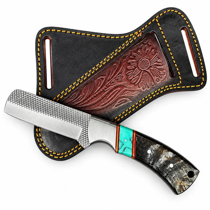 "Sierra Turquoise" Ram Horn Skinner | High Carbon RASP Steel Blade, Turquoise Inlay TIK-007