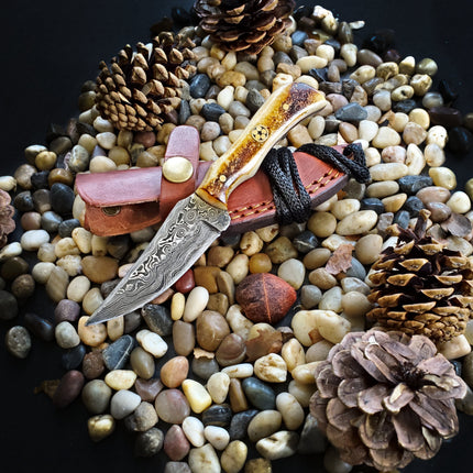 Hand forged Damascus Knife Neck Knife TD-178 Burnt Bone