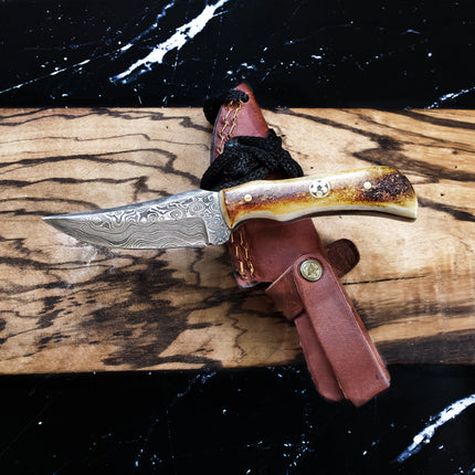 Hand forged Damascus Knife Neck Knife TD-178 Burnt Bone