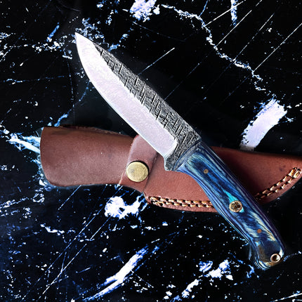 Azura Custom knife/ hunting knife/ Carbon steel skinning knife/ camping/ utility knife with Blue Diamond Wood handle TC-012
