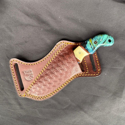"Lagoon Swirl" Resin Skinner | High Carbon RASP Steel Blade, Teal Resin Handle TIK-001