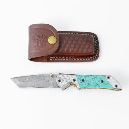 AzureGlide Tanto Series Damascus Steel Turquoise (Resin) TF-039