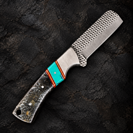 "Sierra Turquoise" Ram Horn Skinner | High Carbon RASP Steel Blade, Turquoise Inlay TIK-007