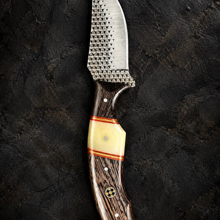 "Shadow Grain" Skinner | High Carbon RASP Steel Blade, Striped Wood Handle TIK-004