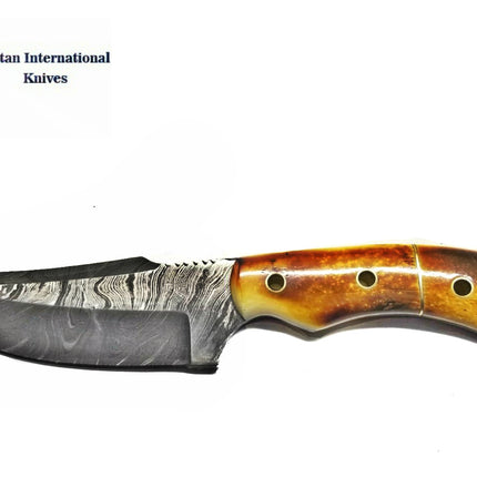 Damascus Knife Burnt Bone Handle TD-173