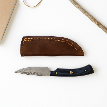 Hand-Forged Damascus Steel Fixed Blade Knife – Micarta Style Handle & Leather Sheath
