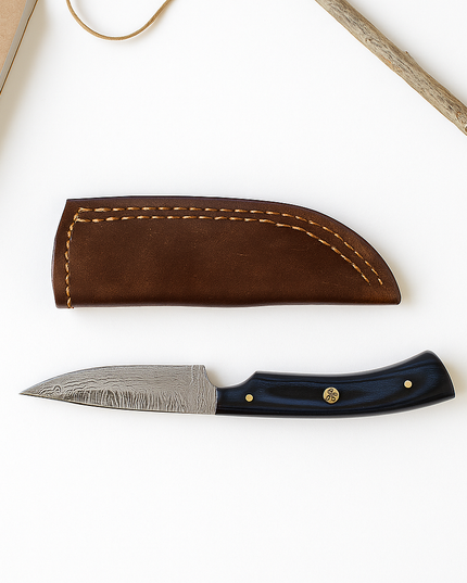 Hand-Forged Damascus Steel Fixed Blade Knife – Micarta Style Handle & Leather Sheath