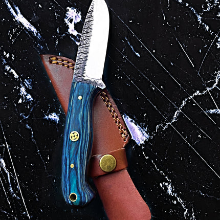 Azura Custom knife/ hunting knife/ Carbon steel skinning knife/ camping/ utility knife with Blue Diamond Wood handle TC-012