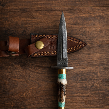 Handcrafted Damascus Utility Knife with Stag Handle - TK-600