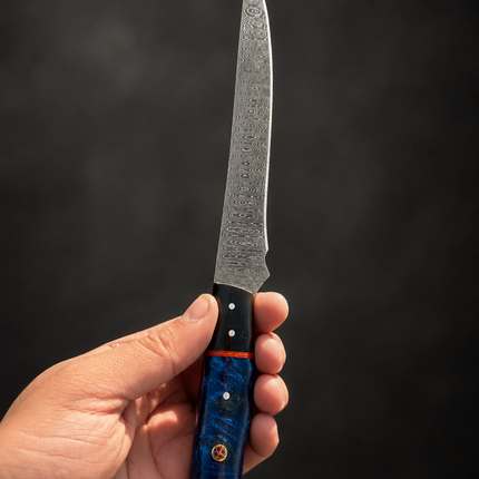 Real Damascus Steel 5-Piece Chef Knife Set with Leather Roll Blue Resin Handle