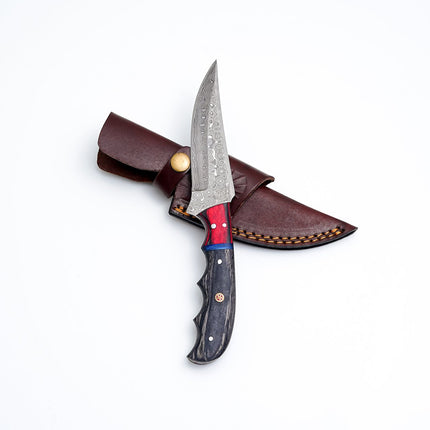CUSTOM HANDMADE FORGED DAMASCUS STEEL Hunting Knife BLADE WITH Diamond Wood SCALES TK-13