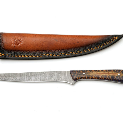 Hand-Forged Damascus Steel Fillet Knife | Custom Purple Pine Cone Resin Handle | Premium Fishing & Boning Tool TK-466