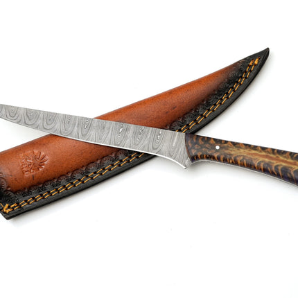 Hand-Forged Damascus Steel Fillet Knife | Custom Purple Pine Cone Resin Handle | Premium Fishing & Boning Tool TK-466