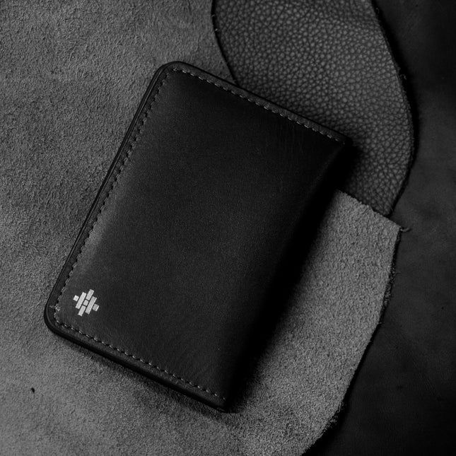 Slim Sleeved Leather Wallets - Charcoal Black