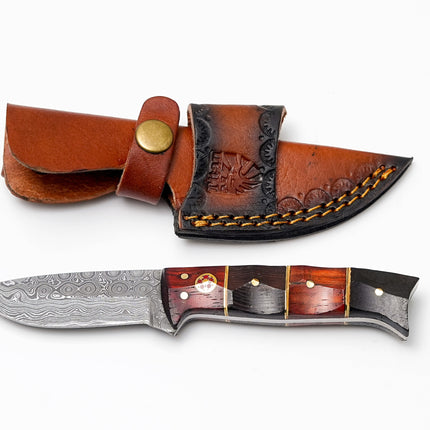 Custom Damascus Steel Drop Point Hunter | Two-Tone Rosewood & Ebony Handle | Scout Carry TK-492