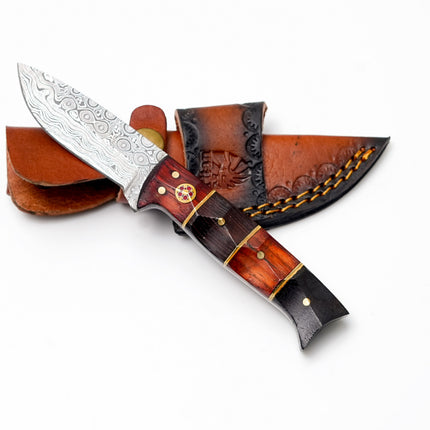 Custom Damascus Steel Drop Point Hunter | Two-Tone Rosewood & Ebony Handle | Scout Carry TK-492