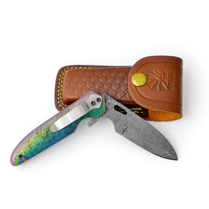 Damascus steel pocket knife Limited Run Transcendence TF-056