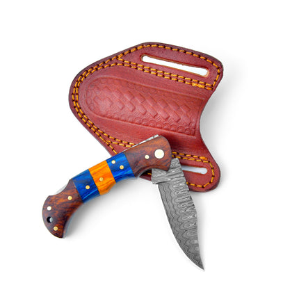 Damascus steel pocket knife Limited Run Black Diamond Wood TF-058