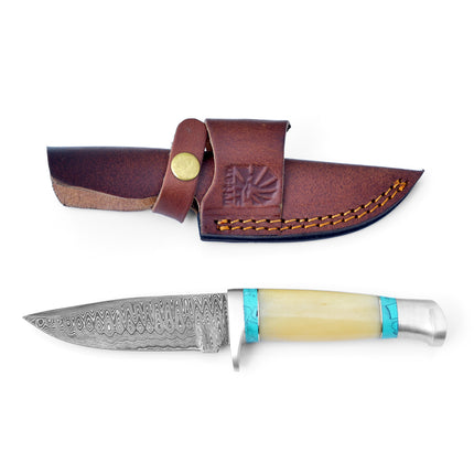 DAMASCUS KNIFE/ CAMP/ HUNTING KNIFE / BONE HANDLE TK-111