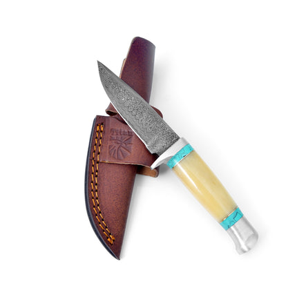 DAMASCUS KNIFE/ CAMP/ HUNTING KNIFE / BONE HANDLE TK-111