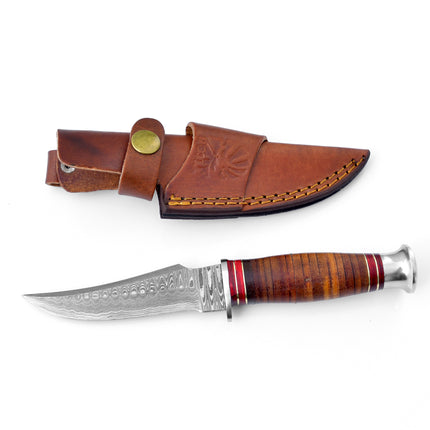Warden Damascus Steel Stacked leather handle TK-117