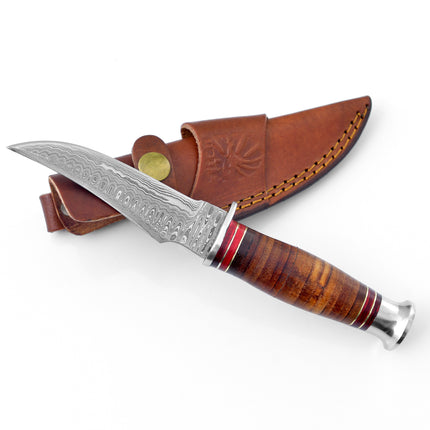 Warden Damascus Steel Stacked leather handle TK-117