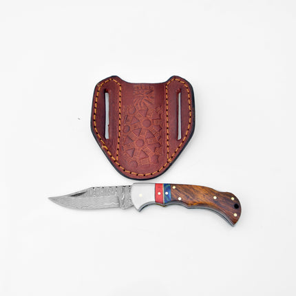 Damascus steel pocket knife Limited Run Walnut Wood and Diamond Wood TF-051