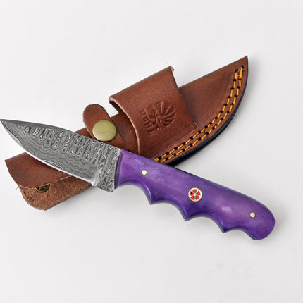 Everday Carry Damasucs Drop Point blade Purple Sting TD-229
