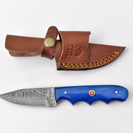 4'' Drop Point Damascus Knife handmade Dyed Bone Handle TD-111