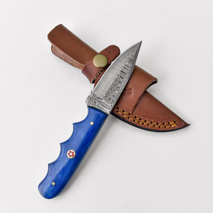 4'' Drop Point Damascus Knife handmade Dyed Bone Handle TD-111