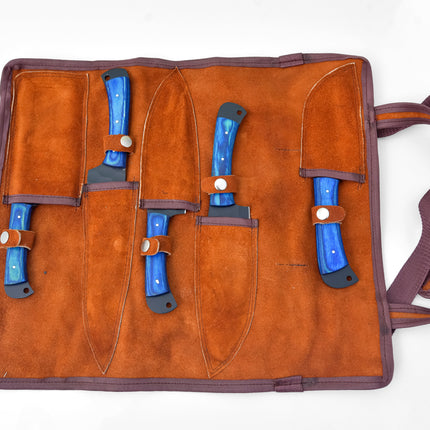 5-Piece  Knife Set / With Leather carry Bag Blue (Cheff Set Carbon 02)