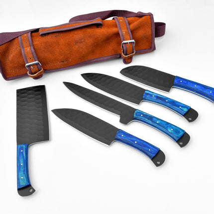 5-Piece  Knife Set / With Leather carry Bag Blue (Cheff Set Carbon 02)