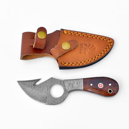 Damascus Knife, Skinner Knife with Gut Hook, Hand forged TD-201X