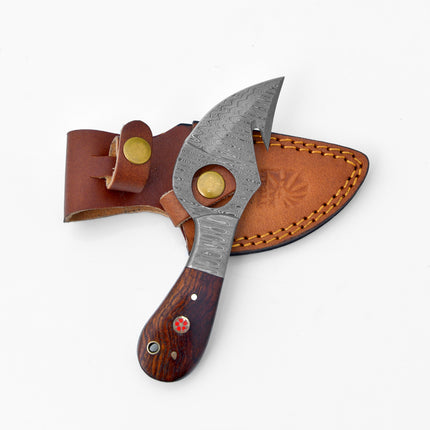 Damascus Knife, Skinner Knife with Gut Hook, Hand forged TD-201X