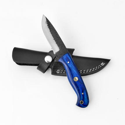 Azura Custom knife/ hunting knife/ Carbon steel skinning knife/ camping/ utility knife with Blue Diamond Wood handle TC-012
