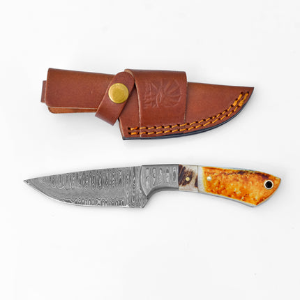 Scorched Timber Damascus EDC Knife TK-120