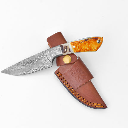 Scorched Timber Damascus EDC Knife TK-120