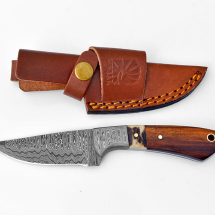 Damascus Steel Timberline Stag Horn EDC TK-119