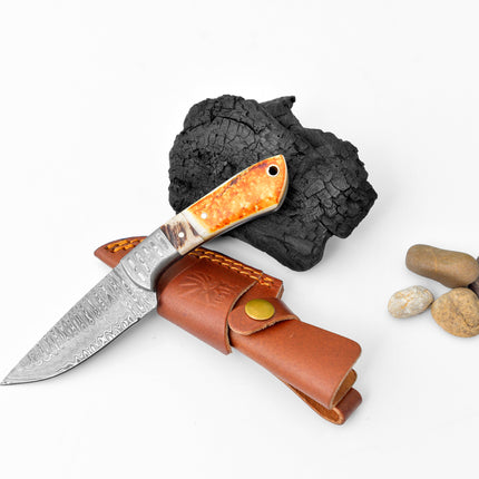 Scorched Timber Damascus EDC Knife TK-120