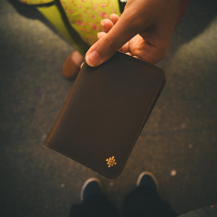 Slim Sleeved Leather Wallets - Cognac Brown