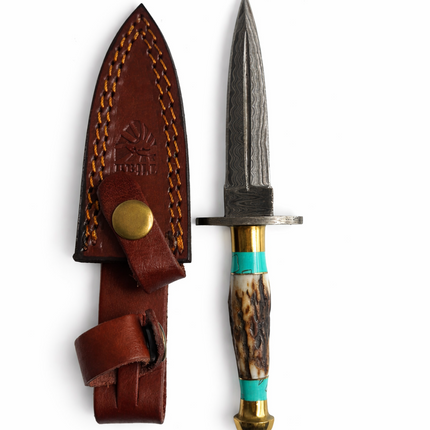 Handcrafted Damascus Utility Knife with Stag Handle - TK-600