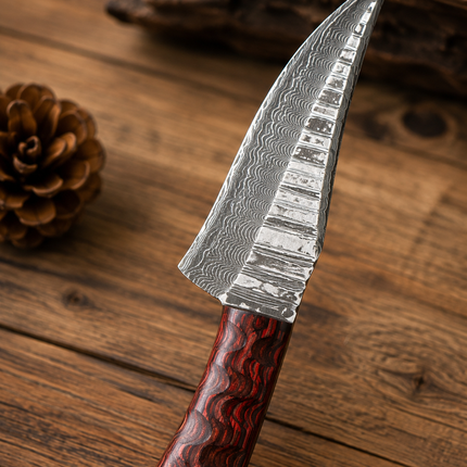 Handmade Damascus Hunting Knife with Leather Sheath – 6” Fixed Blade Skinning Knife