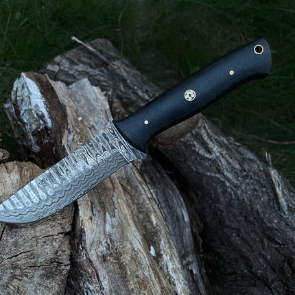 Custom Handmade Forged Damascus Steel Brush-craft blade with C-Fiber Scales TK-012