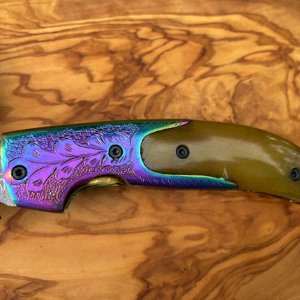 Damasucs Pocket Knife exquisite engraved bolster TF-015
