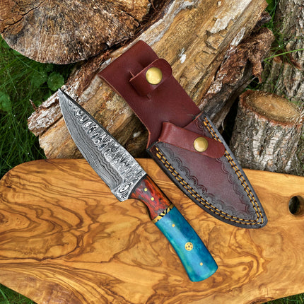 Damascus knife, Garnet Starlight Hand forged knife Hunting knife TK-014