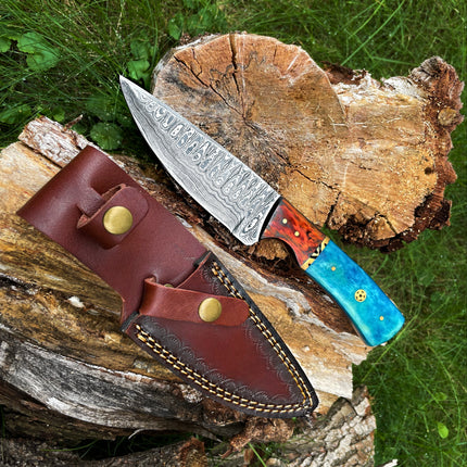 Damascus knife, Garnet Starlight Hand forged knife Hunting knife TK-014