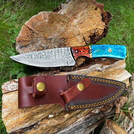 Damascus knife, Garnet Starlight Hand forged knife Hunting knife TK-014